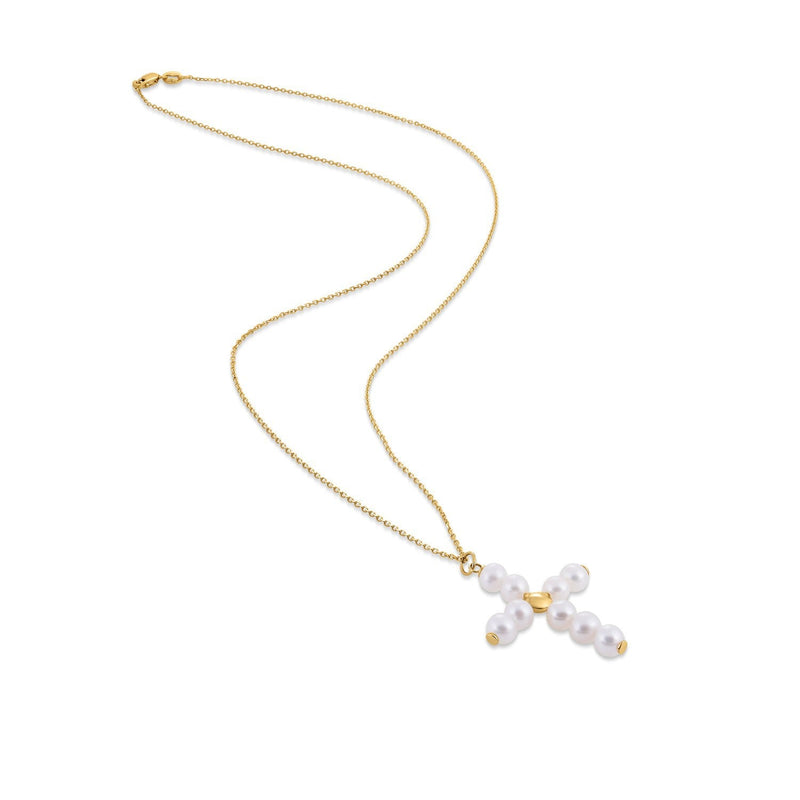 Bids.com 14k Yellow Gold Pearl Cross Pendant Pendants White Smoke 18 / Yellow Gold