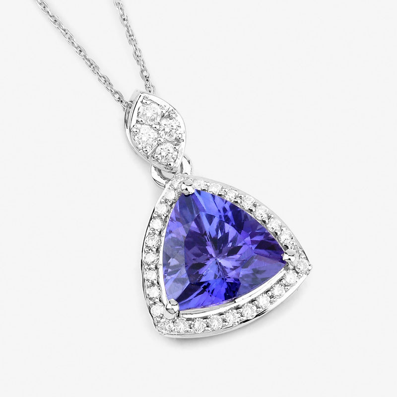 Bids.com 1.71 Carat Genuine Tanzanite and White Diamond 14K White Gold Pendant Pendants White Smoke