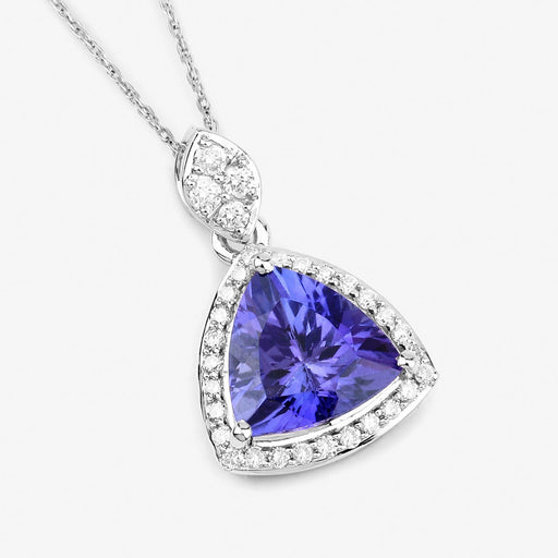 Bids.com 1.71 Carat Genuine Tanzanite and White Diamond 14K White Gold Pendant Pendants White Smoke
