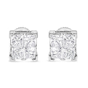 Bids.com 10K White Gold 3/4 Cttw Invisible Set Princess-Cut Diamond Composite Square Stud Earrings (H-I Color, SI2-I1 Clarity) Earrings White Smoke White.Gold / 0.75