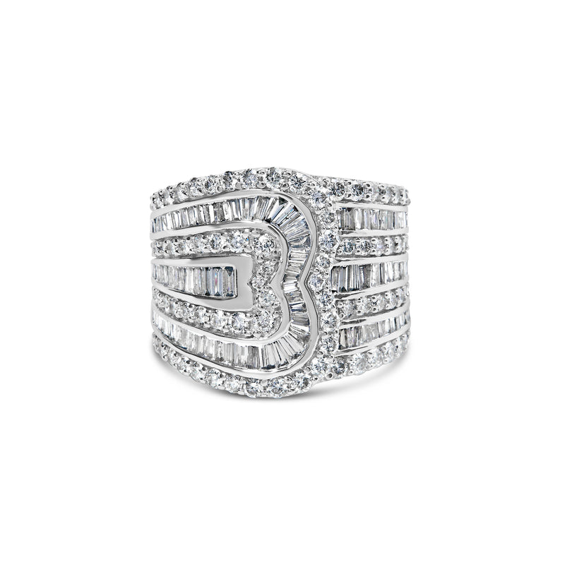 Bids.com 10K White Gold 2 1/2 Cttw Round and Baguette-Cut Diamond Multi-Row Bypass Ring (J-K Color, I2-I3 Clarity) - Ring Size 7 Rings Gray 7 / White.Gold,6 / White.Gold,8 / White.Gold,9 / White.Gold