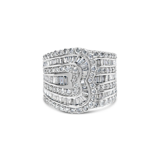 Bids.com 10K White Gold 2 1/2 Cttw Round and Baguette-Cut Diamond Multi-Row Bypass Ring (J-K Color, I2-I3 Clarity) - Ring Size 7 Rings Gray 7 / White.Gold,6 / White.Gold,8 / White.Gold,9 / White.Gold