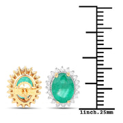 Bids.com 2.66 Carat Genuine Zambian Emerald and White Diamond 14K Yellow Gold Earrings Earrings White Smoke