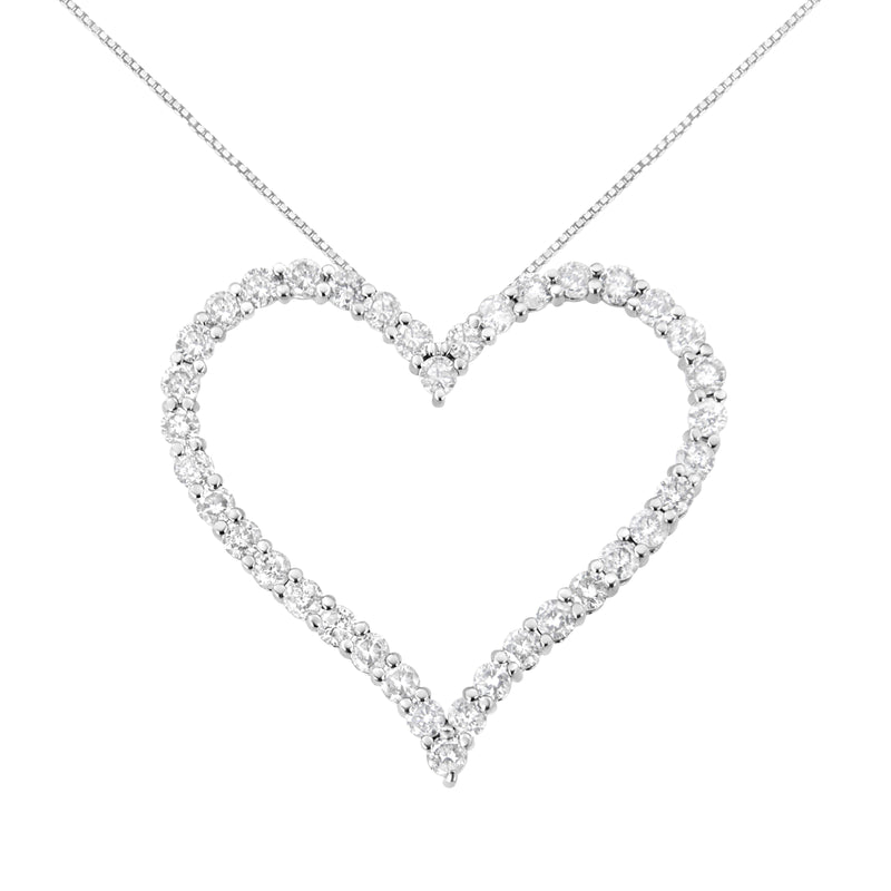 Bids.com .925 Sterling Silver 3.0 cttw Round-Cut Diamond Open Heart Pendant Necklace (I-J Color, I2-I3 Clarity) - 18" Necklaces White Smoke White.Sterling Silver / 18