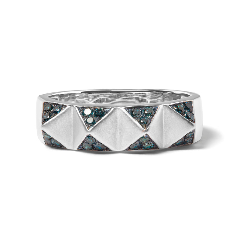 Bids.com 14K White Gold 1/4 Cttw Treated Blue Diamond Pyramid Band Ring (Blue Color, SI1-SI2 Clarity)- Size 7 Rings Light Gray 7 / White.Gold