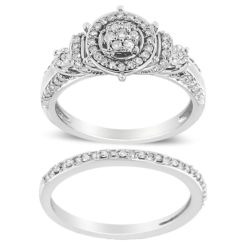 Bids.com .925 Sterling Silver 1/3 Cttw Diamond 7 Stone Cluster and Halo Engagement Ring and Wedding Band Set (I-J Color, I1-I2 Clarity) - Size 7 Rings White Smoke 9 / White.Sterling Silver,8 / White.Sterling Silver,6 / White.Sterling Silver,7 / White.Sterling Silver,5 / White.Sterling Silver,10 / White.Sterling Silver,11 / White.Sterling Silver,12 / White.Sterling Silver