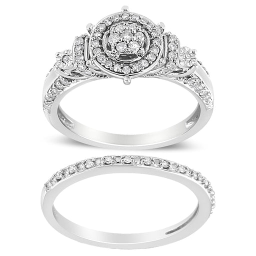 Bids.com .925 Sterling Silver 1/3 Cttw Diamond 7 Stone Cluster and Halo Engagement Ring and Wedding Band Set (I-J Color, I1-I2 Clarity) - Size 7 Rings White Smoke 9 / White.Sterling Silver,8 / White.Sterling Silver,6 / White.Sterling Silver,7 / White.Sterling Silver,5 / White.Sterling Silver,10 / White.Sterling Silver,11 / White.Sterling Silver,12 / White.Sterling Silver