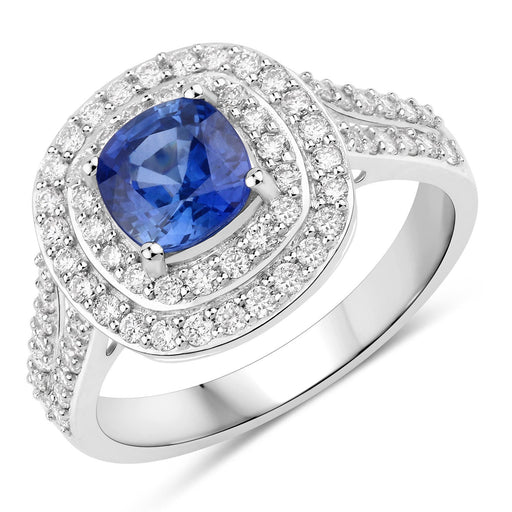 Bids.com 1.96 Carat Genuine Blue Sapphire and White Diamond 18K White Gold Ring Rings White Smoke size 6.00,size 7.00,size 8.00,size 9.00