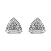 Bids.com .925 Sterling Silver Diamond-Accented Trillion Shaped 4-Stone Halo-Style Stud Earrings (H-I Color, I2-I3 Clarity) Earrings White Smoke White.Sterling Silver / 0.03