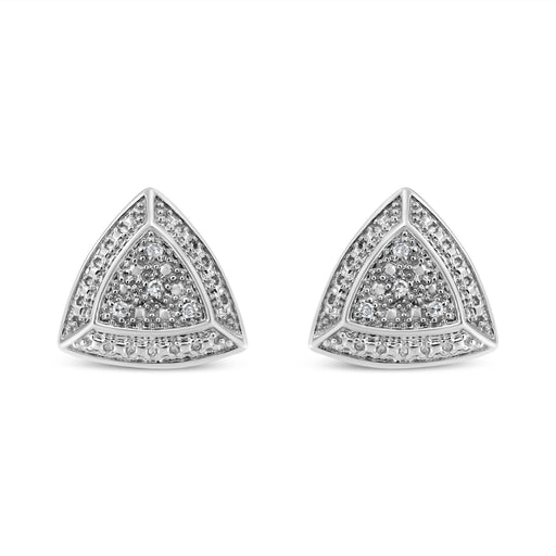 Bids.com .925 Sterling Silver Diamond-Accented Trillion Shaped 4-Stone Halo-Style Stud Earrings (H-I Color, I2-I3 Clarity) Earrings White Smoke White.Sterling Silver / 0.03