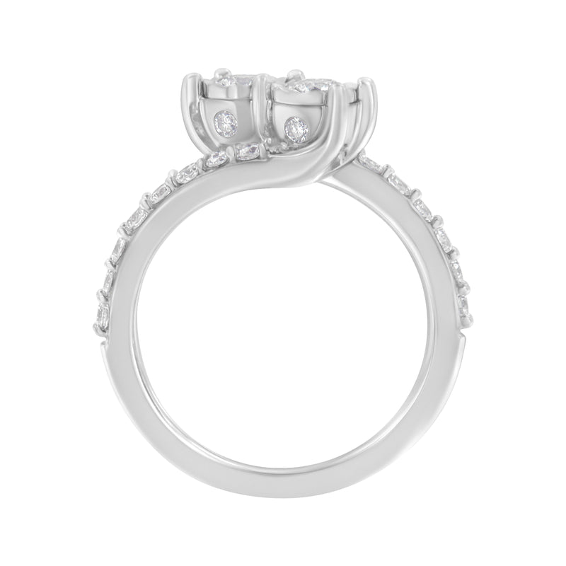 Bids.com 10K White Gold Two-Stone Miracle-Set Diamond Bypass Ring (1 Cttw, H-I Color, I1-I2 Clarity) - Size 6 Rings White Smoke 7 / White.Gold,8 / White.Gold,7.5 / White.Gold,6.5 / White.Gold,6 / White.Gold