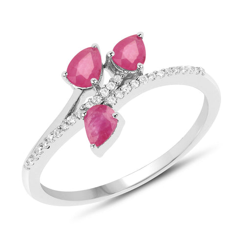 Bids.com 0.68 Carat Genuine Ruby and White Diamond 14K White Gold Ring Rings White Smoke size 5.00,size 6.00,size 7.00,size 8.00,size 9.00