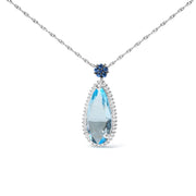 Bids.com 18K White Gold 3/8 Cttw Pave Set Diamond and Sky Blue Topaz and Blue Sapphire Gemstone Floral Teardrop Halo 18" Pendant Necklace (G-H Color, SI2-I1 Clarity) Necklaces White Smoke White.Gold / 18