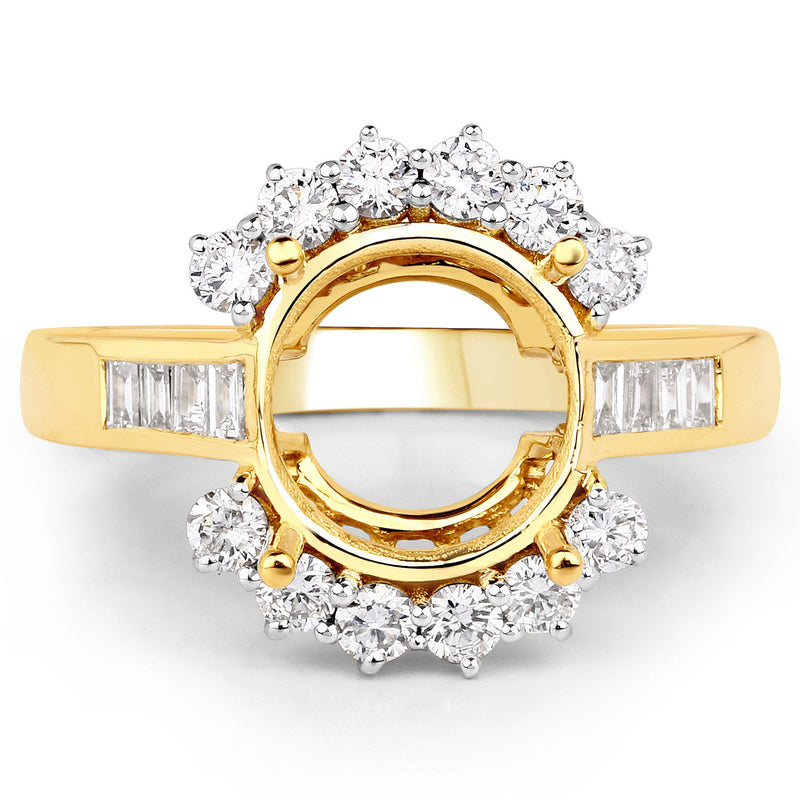 Bids.com 0.58 Carat Genuine White Diamond 14K Yellow Gold Semi Mount Ring - holds 9.00mm Round Gemstone Rings White Smoke size 7.00,size 6.00,size 8.00