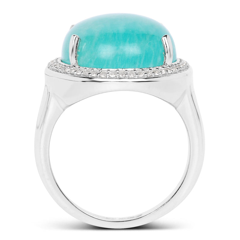 Bids.com 15.09 Carat Genuine Amazanite And White Topaz .925 Sterling Silver Ring Rings White Smoke size 6.00,size 7.00,size 8.00,size 9.00,size 5.00
