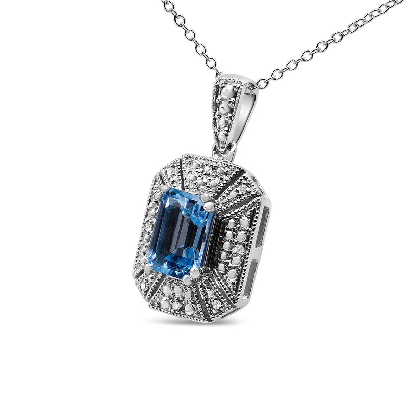 Bids.com .925 Sterling Silver Blue Topaz and Diamond Accent Art Deco Style 18" Pendant Necklace (I-J Color, I1-I2 Clarity) Necklaces White Smoke White.Sterling Silver / 18