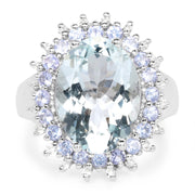 Bids.com 5.30 Carat Genuine Aquamarine, Tanzanite & White Topaz .925 Sterling Silver Ring Rings White Smoke size 6.00,size 7.00,size 8.00,size 9.00,size 5.00