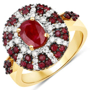 Bids.com 1.92 Carat Genuine Ruby and White Diamond 14K Yellow Gold Ring Rings White Smoke size 6.00,size 7.00,size 8.00