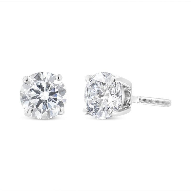 Bids.com 14K White Gold 1-1/2 Cttw Round Brilliant-Cut Near Colorless Diamond Classic 4-Prong Stud Earrings with Screw Backs (H-I Color, SI1-SI2 Clarity) Earrings White Smoke White.Gold / 1.5