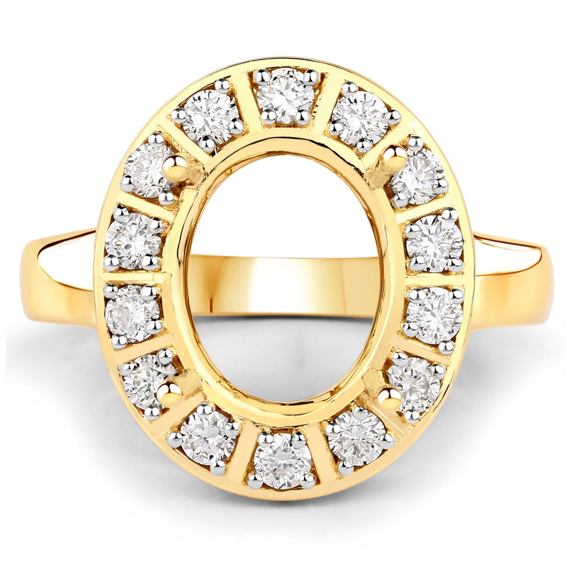 Bids.com 0.42 Carat Genuine White Diamond 14K Yellow Gold Semi Mount Ring - holds 11x9mm Oval Gemstone Rings White Smoke size 7.00,size 6.00,size 8.00