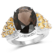 Bids.com 9.74 Carat Genuine Smoky Quartz, Citrine & White Topaz .925 Sterling Silver Ring Rings White Smoke size 5.50,size 9.00,size 10.00,size 6.50,size 7.00,size 8.00,size 6.00,size 5.00