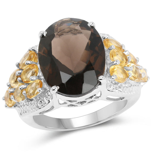 Bids.com 9.74 Carat Genuine Smoky Quartz, Citrine & White Topaz .925 Sterling Silver Ring Rings White Smoke size 5.50,size 9.00,size 10.00,size 6.50,size 7.00,size 8.00,size 6.00,size 5.00