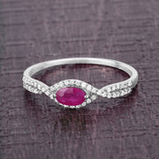 Bids.com 0.40 Carat Genuine Ruby and White Diamond 14K White Gold Ring Rings Dim Gray size 5.00,size 6.00,size 7.00,size 8.00,size 9.00