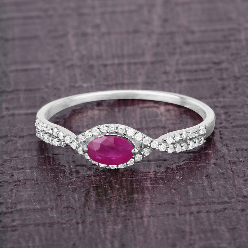 Bids.com 0.40 Carat Genuine Ruby and White Diamond 14K White Gold Ring Rings Dim Gray size 5.00,size 6.00,size 7.00,size 8.00,size 9.00