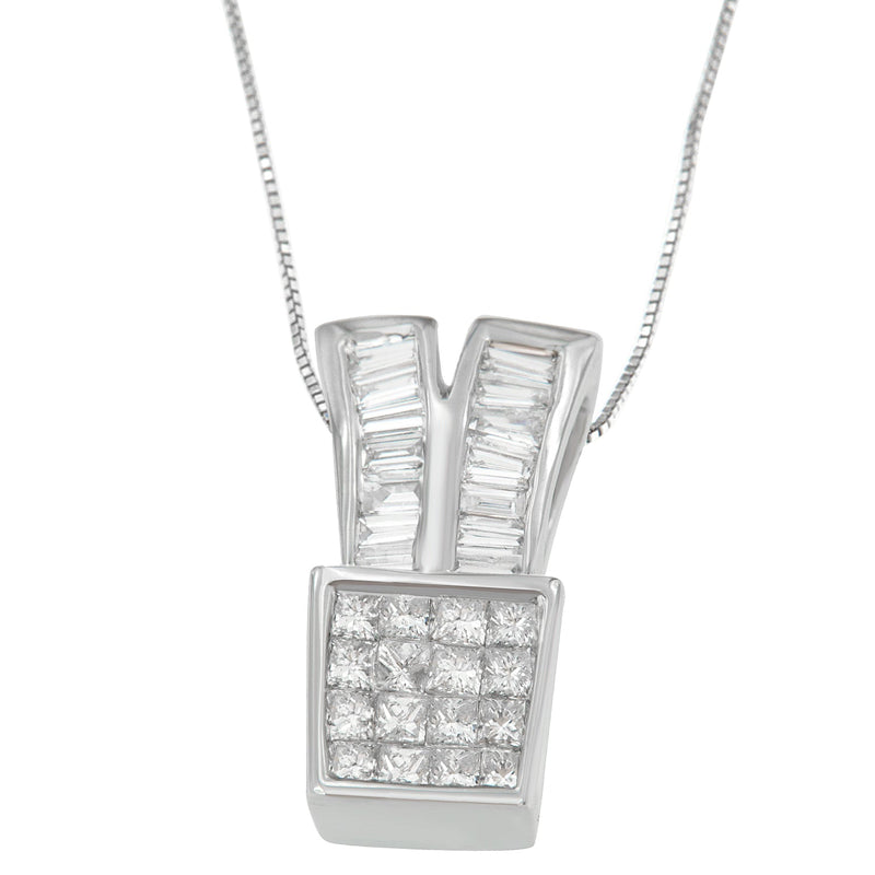 Bids.com 14K White Gold 1 1/3 cttw Princess and Baguette Cut Diamond Sparkling Shapes Pendant Necklace (H-I, SI1-SI2) Necklaces White Smoke White.Gold / 18