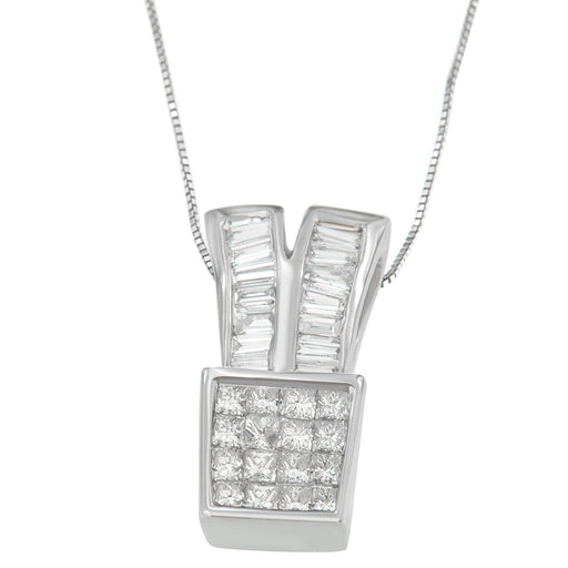 Bids.com 14K White Gold 1 1/3 cttw Princess and Baguette Cut Diamond Sparkling Shapes Pendant Necklace (H-I, SI1-SI2) Necklaces White Smoke White.Gold / 18
