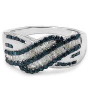 Bids.com 0.88 Carat Genuine Blue Diamond & White Diamond .925 Sterling Silver Ring Rings White Smoke size 7.00,size 8.00,size 6.00,size 9.00