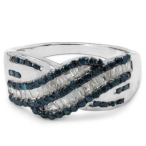 Bids.com 0.88 Carat Genuine Blue Diamond & White Diamond .925 Sterling Silver Ring Rings White Smoke size 7.00,size 8.00,size 6.00,size 9.00