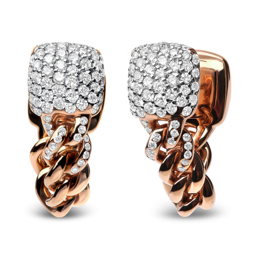 Bids.com 18K Rose Gold 3/4 Cttw Round Diamond Pave Cuban Chain Huggie Earrings (G-H Color, SI1-SI2 Clarity) Earrings White Smoke Rose.Gold / 0.82