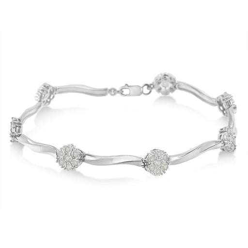 Bids.com .925 Sterling Silver 1.0 cttw Miracle-Set Diamond 7 Stone Floral Cluster Link Bracelet (I-J Color, I3 Clarity) -7" Bracelets White Smoke White.Sterling Silver / 7
