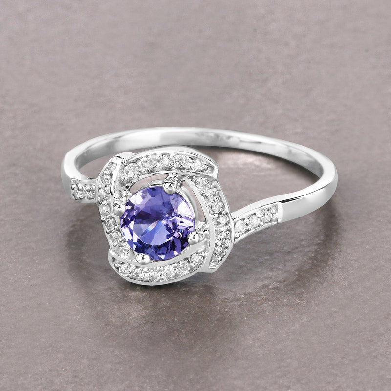 Bids.com 0.55 Carat Genuine Tanzanite and White Diamond 14K White Gold Ring Rings Rosy Brown size 5.00,size 6.00,size 7.00,size 8.00,size 9.00