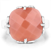 Bids.com 12.75 Carat Genuine Peach Moonstone .925 Sterling Silver Ring Rings White Smoke size 7.00,size 8.00,size 9.00,size 6.00