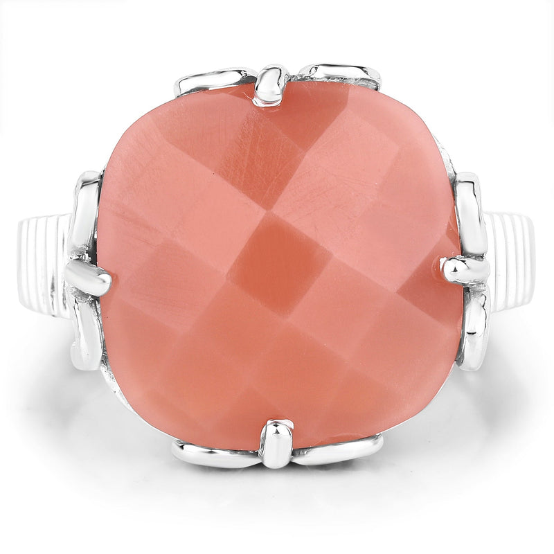 Bids.com 12.75 Carat Genuine Peach Moonstone .925 Sterling Silver Ring Rings White Smoke size 7.00,size 8.00,size 9.00,size 6.00