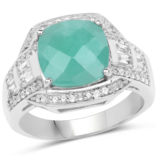 Bids.com 4.09 Carat Genuine Emerald and White Topaz .925 Sterling Silver Ring Rings White Smoke size 5.00,size 6.00,size 7.00,size 8.00,size 9.00