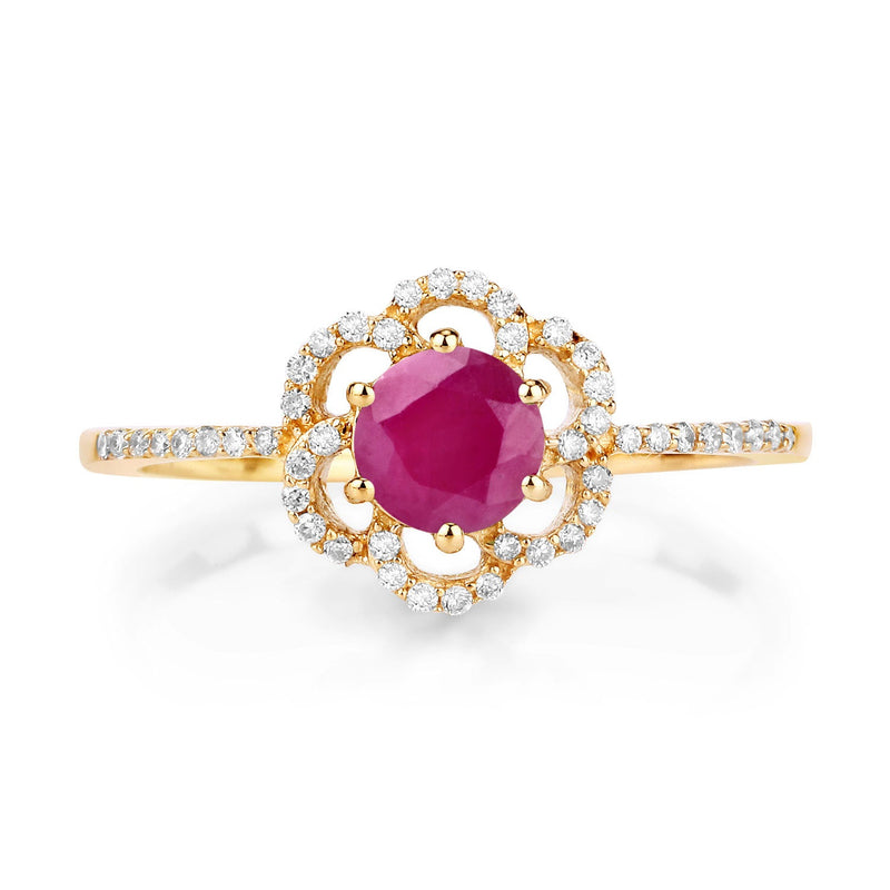 Bids.com 0.68 Carat Genuine Ruby and White Diamond 14K Yellow Gold Ring Rings White Smoke size 5.00,size 6.00,size 7.00,size 8.00,size 9.00
