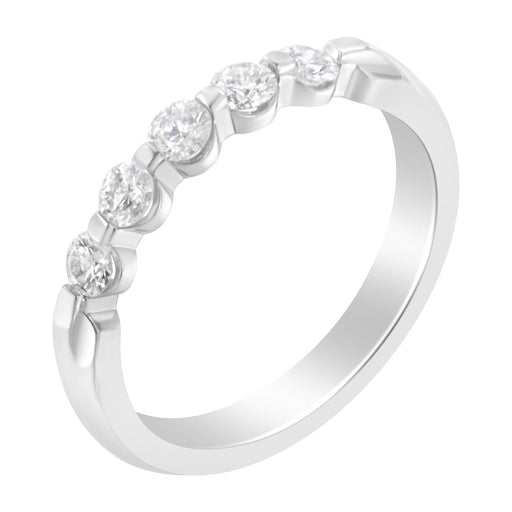 Bids.com 14K White Gold 1/2 cttw Diamond 5-Stone Band Ring (H-I Clarity, SI2-I1 Color) - Size 7 Rings White Smoke 7 / White.Gold