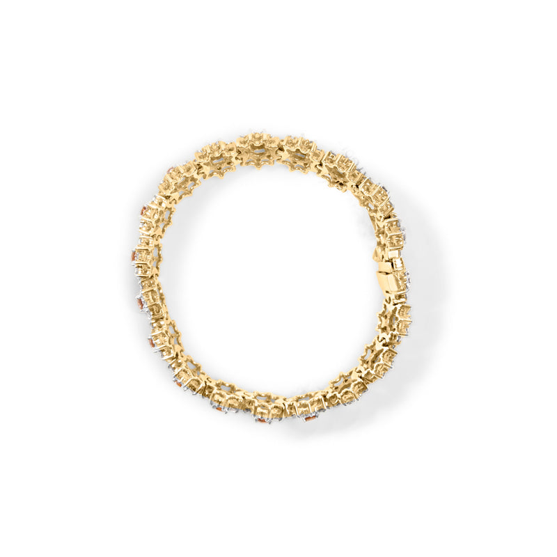 Bids.com 14K Yellow Gold 8.00 Cttw Champagne Diamond Floral Cluster Halo Link Bracelet (H-I Color, I1-I2 Clarity) Bracelets White Smoke Yellow.Gold / 7