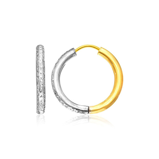 Bids.com 14k Two-Tone Gold Hoop Earrings with Textured Style Earrings White Smoke Two-Tone Gold