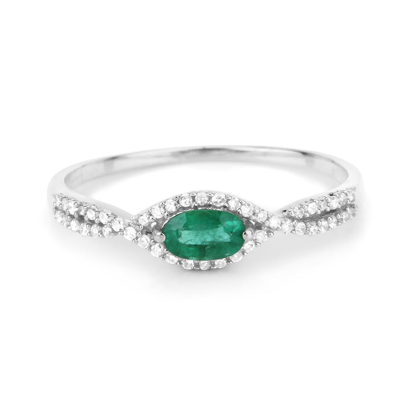 Bids.com 0.32 Carat Genuine Zambian Emerald and White Diamond 14K White Gold Ring Rings White Smoke size 5.00,size 6.00,size 7.00,size 8.00,size 9.00