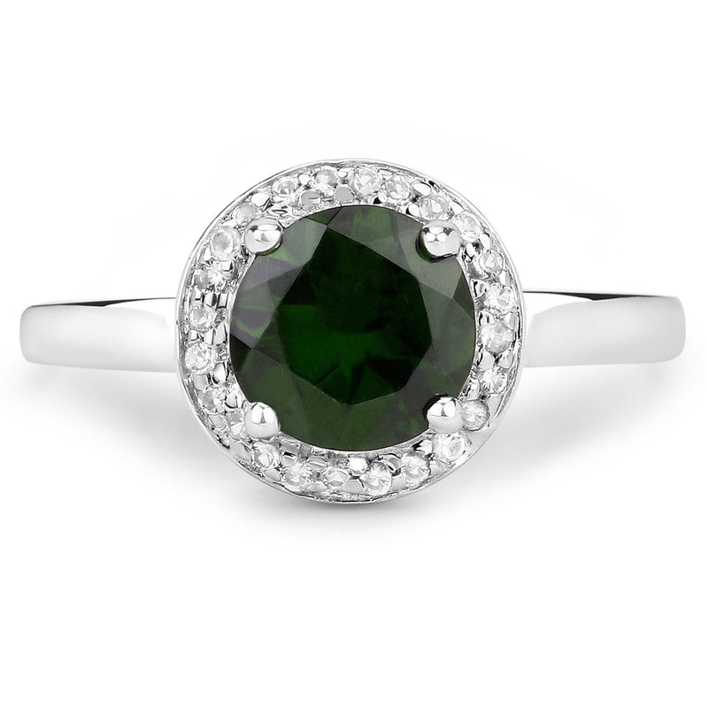Bids.com 1.90 Carat Genuine Chrome Diopside and White Topaz .925 Sterling Silver Ring Rings White Smoke size 5.00,size 6.00,size 7.00,size 8.00,size 9.00,size 10.00