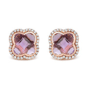 Bids.com 18K Rose Gold 3/8 Cttw Diamond and 11x11mm Clover-Cut Purple Amethyst Gemstone Clover Halo Stud Earrings (G-H Color, SI1-SI2 Clarity) Earrings White Smoke Rose.Gold / 0.42