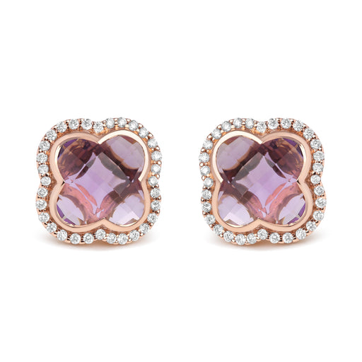 Bids.com 18K Rose Gold 3/8 Cttw Diamond and 11x11mm Clover-Cut Purple Amethyst Gemstone Clover Halo Stud Earrings (G-H Color, SI1-SI2 Clarity) Earrings White Smoke Rose.Gold / 0.42