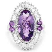 Bids.com 7.96 Carat Genuine Amethyst and White Topaz .925 Sterling Silver Ring Rings White Smoke size 7.00,size 5.00,size 11.00,size 6.00,size 8.00,size 9.00