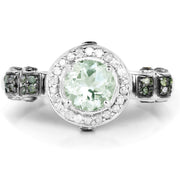 Bids.com 1.07 Carat Genuine Green Amethyst, Green Diamond and White Diamond .925 Sterling Silver Ring Rings White Smoke size 6.00,size 7.00,size 8.00,size 5.00,size 9.00,size 10.00