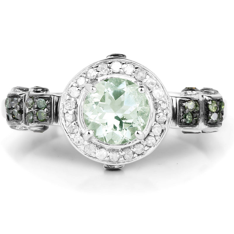 Bids.com 1.07 Carat Genuine Green Amethyst, Green Diamond and White Diamond .925 Sterling Silver Ring Rings White Smoke size 6.00,size 7.00,size 8.00,size 5.00,size 9.00,size 10.00