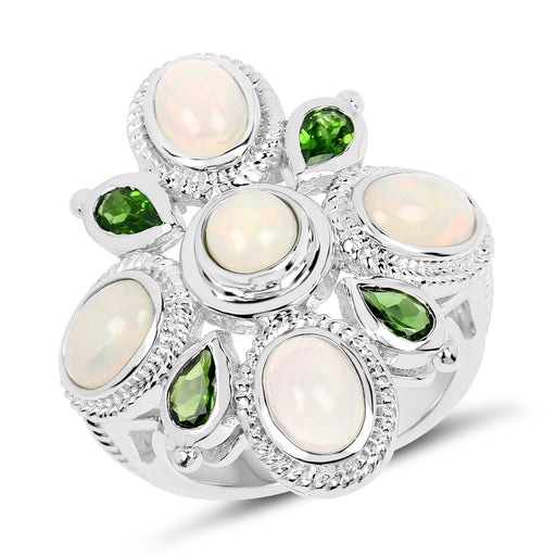 Bids.com 2.97 Carat Genuine Ethiopian Opal And Chrome Diopside .925 Sterling Silver Ring Rings White Smoke size 7.00,size 6.00,size 8.00,size 5.00,size 9.00,size 10.00